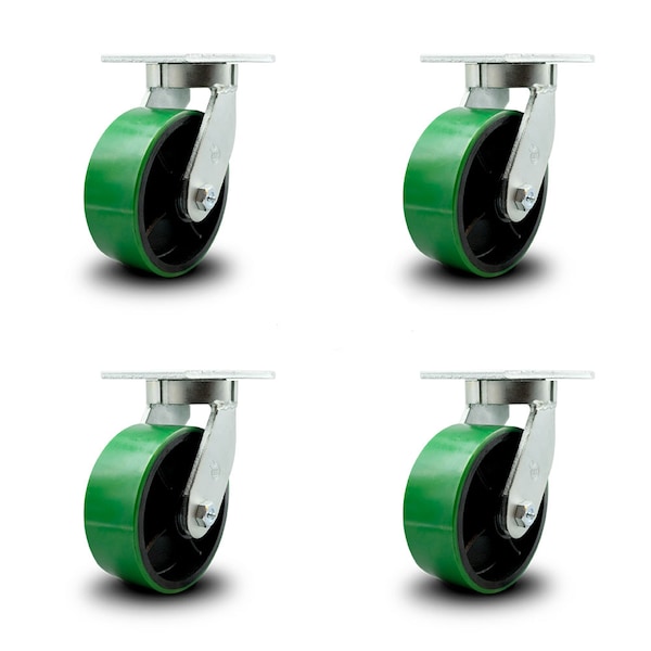 Service Caster 8 Inch Heavy Duty Green Poly on Cast Iron Swivel Caster Set with 2 Swivel Locks SCC-KP92S830-PUR-GB-BSL-2-S-2 - main